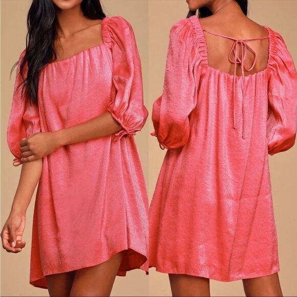 Free People Mara Metallic Puff Sleeve Mini Dress Pink XS - Picture 11 of 11